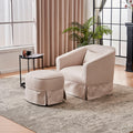 Swivel Barrel Chair With Ottoman, Swivel Accent Chairs Armchair For Living Room, Reading Chairs For Bedroom Comfy, Round Barrel Chairs With Black Metal Base Beige Beige Primary Living Space Modern Linen