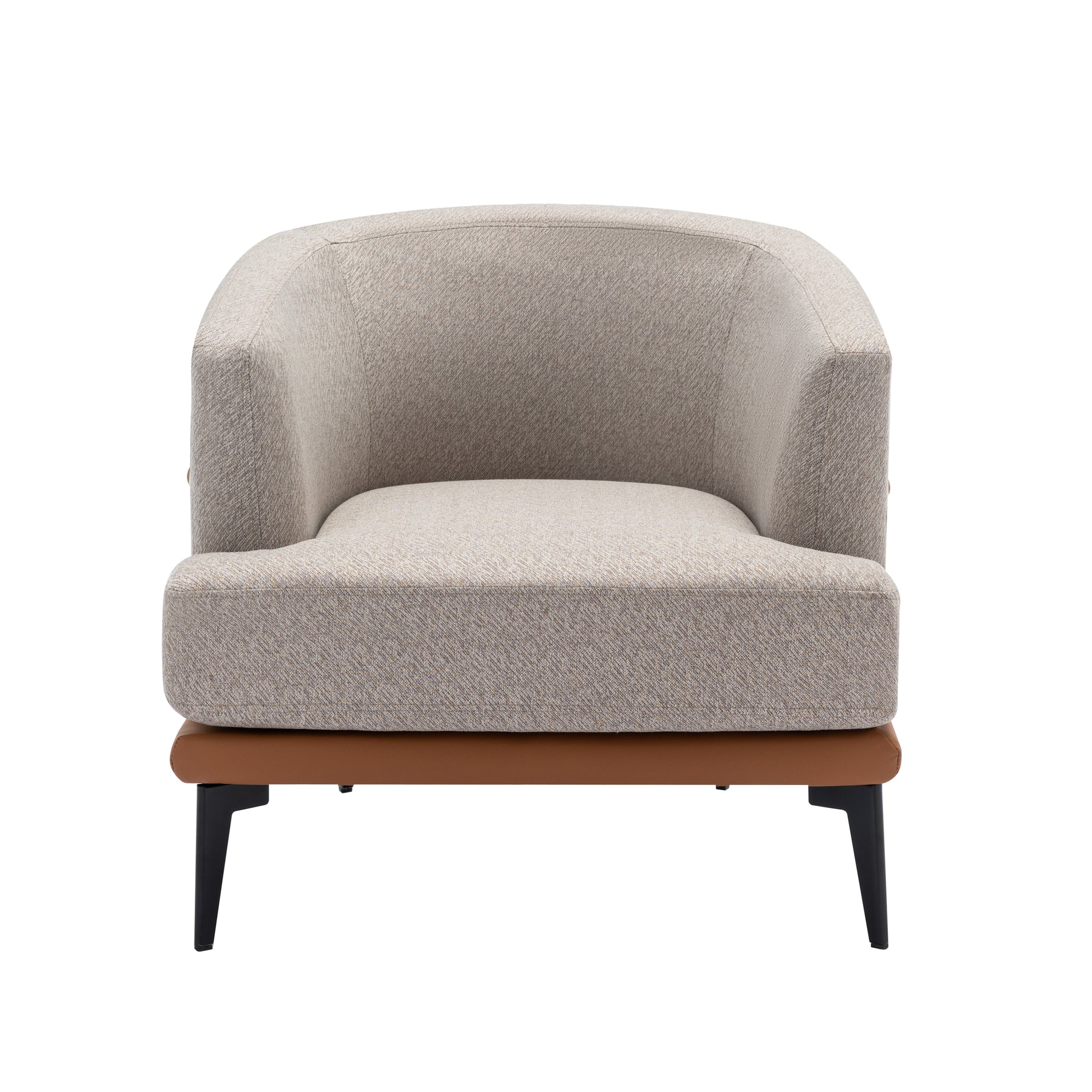 Modern Two Tone Barrel Fabric Chair, Upholstered Round Armchair For Living Room Bedroom Reading Room, Burnt Orange Burnt Orange Linen