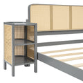 3 Pieces Rattan Platform Full Size Bed With 2 Nightstands,Gray Gray Rattan