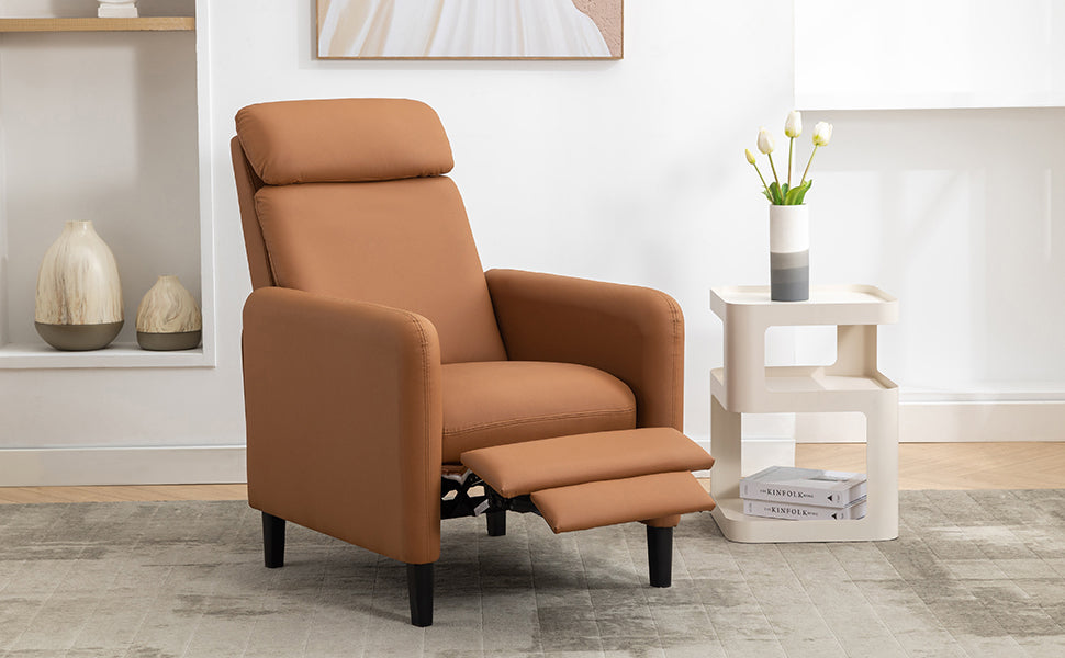 Modern Artistic Color Design Adjustable Recliner Chair Pu Leather For Living Room Bedroom Home Theater, Burnt Orange Burnt Orange Pu Leather