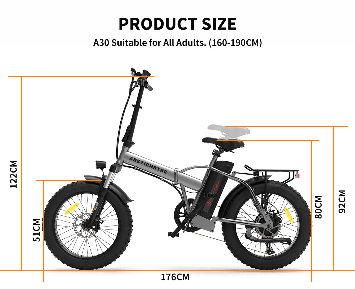 Aostirmotor Folding Electric Bike Ebike Bicycle 750W Motor 20" Fat Tire With 48V 12.5Ah Li Battery Beach Snow Bicycle A30 Cycling Gray Foldable Aluminium