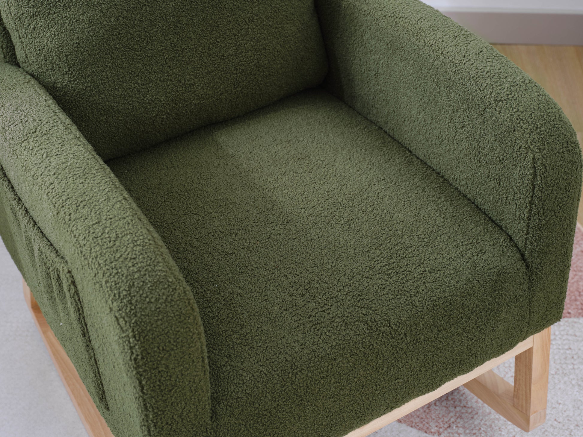 Modern Accent Rocking Chair Rocking Chair With Solid Wood Legs, Upholstered Nursery Glider Rocker, Comfy Armchair With Side Pocket, Living Room Lounge Arm Chair With High Backrest Dark Green,Teddy Dark Green White Primary Living Space Casual Foam Teddy