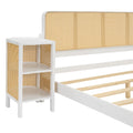 3 Pieces Rattan Platform Full Size Bed With 2 Nightstands,White White Rattan