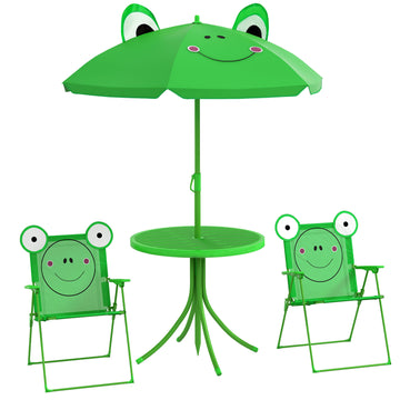 Folding Kids Table And Chair Set For Garden, Backyard, Green Green Metal