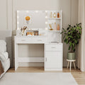 The White Vanity With A Mirror Is Equipped With A Hair Dryer Rack, While The Vanity In The Bedroom And Dressing Room Comes With A Dressing Pad Hinged White Drawer 3 Drawers Bedroom American