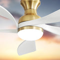 52 Inch Ceiling Fan With Dimmable 3 Colors Led Light Reversible Noiseless Dc Motor Smart App Remote Control Gold Metal & Wood