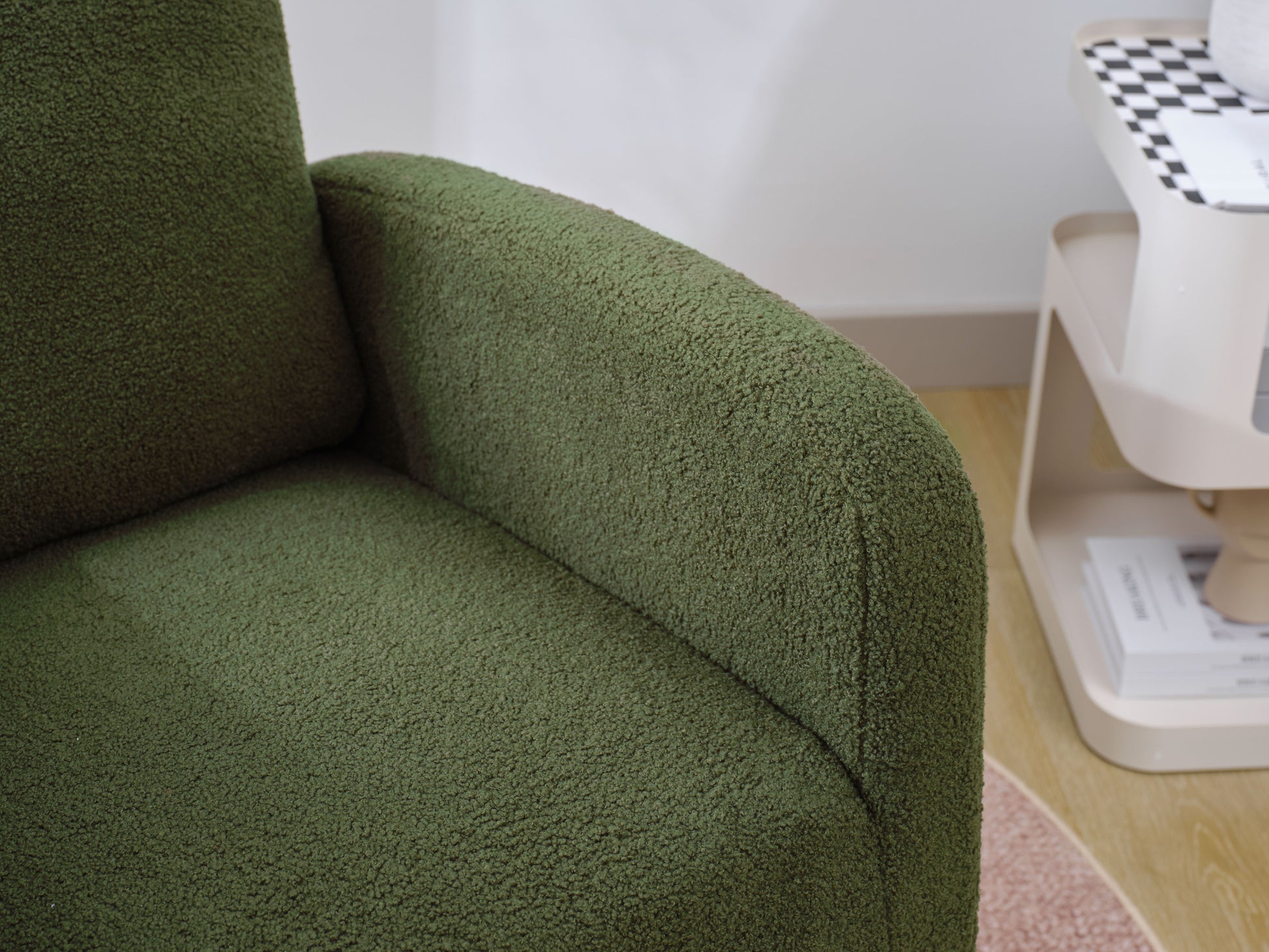 Modern Accent Rocking Chair Rocking Chair With Solid Wood Legs, Upholstered Nursery Glider Rocker, Comfy Armchair With Side Pocket, Living Room Lounge Arm Chair With High Backrest Dark Green,Teddy Dark Green White Primary Living Space Casual Foam Teddy