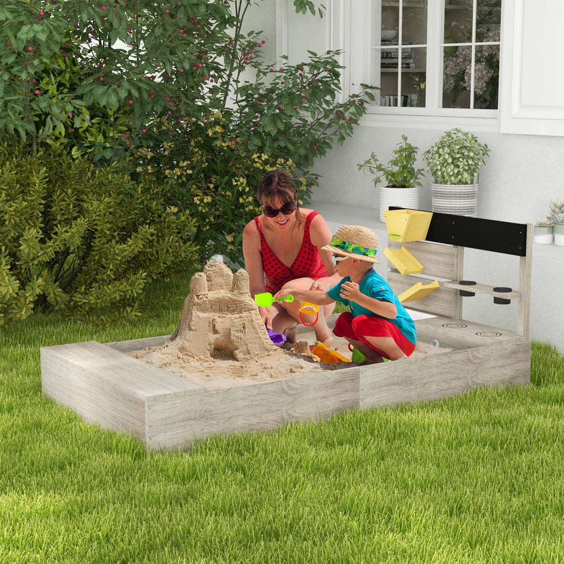 Wooden Sandbox With Liner, Kitchen Design, Sink For 3 7 Years Old Gray Wood