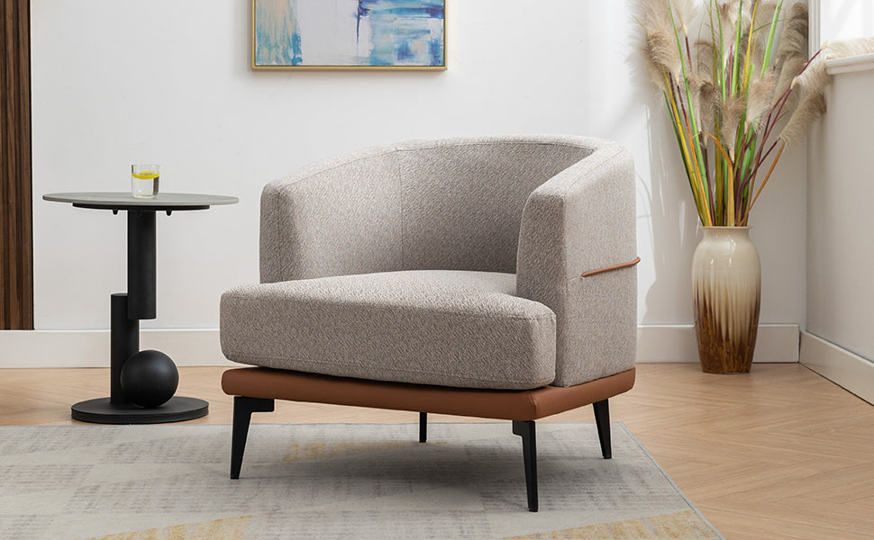Modern Two Tone Barrel Fabric Chair, Upholstered Round Armchair For Living Room Bedroom Reading Room, Burnt Orange Burnt Orange Linen