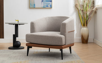Modern Two Tone Barrel Fabric Chair, Upholstered Round Armchair For Living Room Bedroom Reading Room, Burnt Orange Burnt Orange Linen