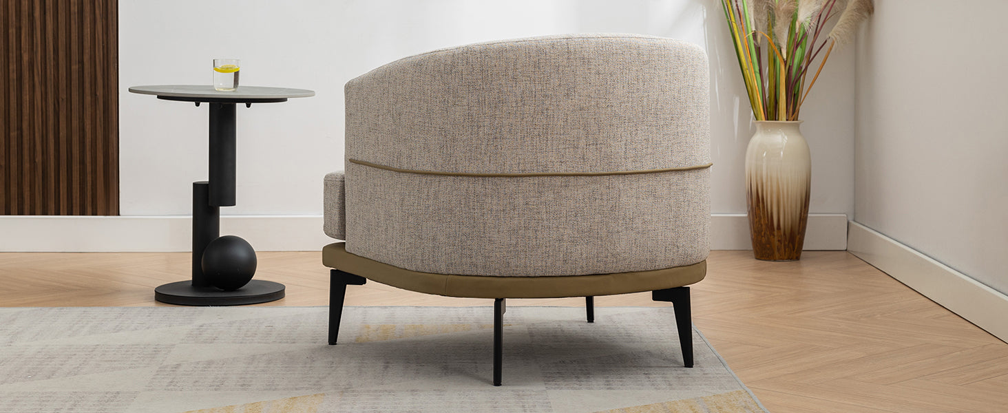 Modern Two Tone Barrel Fabric Chair, Upholstered Round Armchair For Living Room Bedroom Reading Room, Mustard Green Mustard Linen