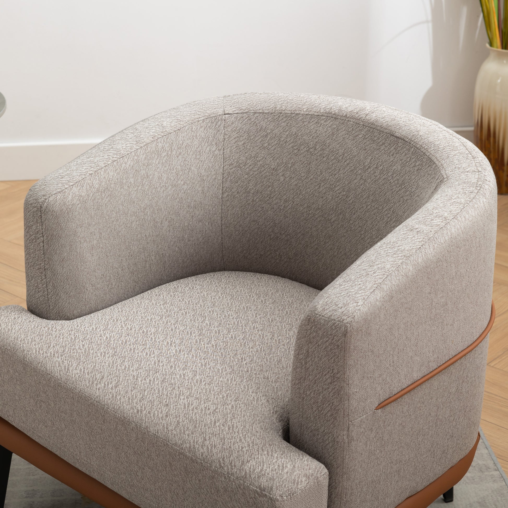 Modern Two Tone Barrel Fabric Chair, Upholstered Round Armchair For Living Room Bedroom Reading Room, Burnt Orange Burnt Orange Linen