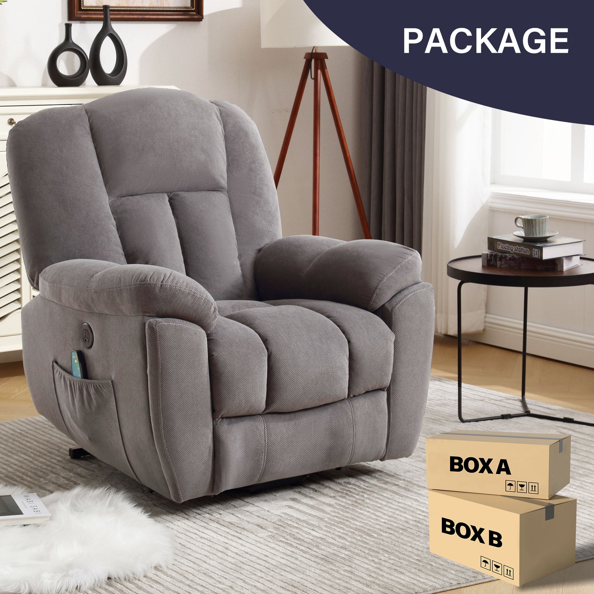 Power Lift Recliner Chair Recliners For Elderly With Heat And Massage Recliner Chair For Living Room With Infinite Position And Side Pocket,Usb Charge Port Grey Grey Soft Heavy Duty Cotton Wood Metal