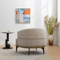 Modern Two Tone Barrel Fabric Chair, Upholstered Round Armchair For Living Room Bedroom Reading Room, Mustard Green Mustard Linen
