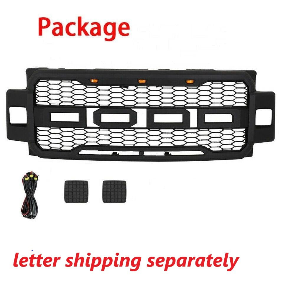 Front Grille For 2017 2018 2019 Ford F250 F350 Super Duty Raptor Grill W Led Lights & Letters Matte Black Matt Black Abs Abs