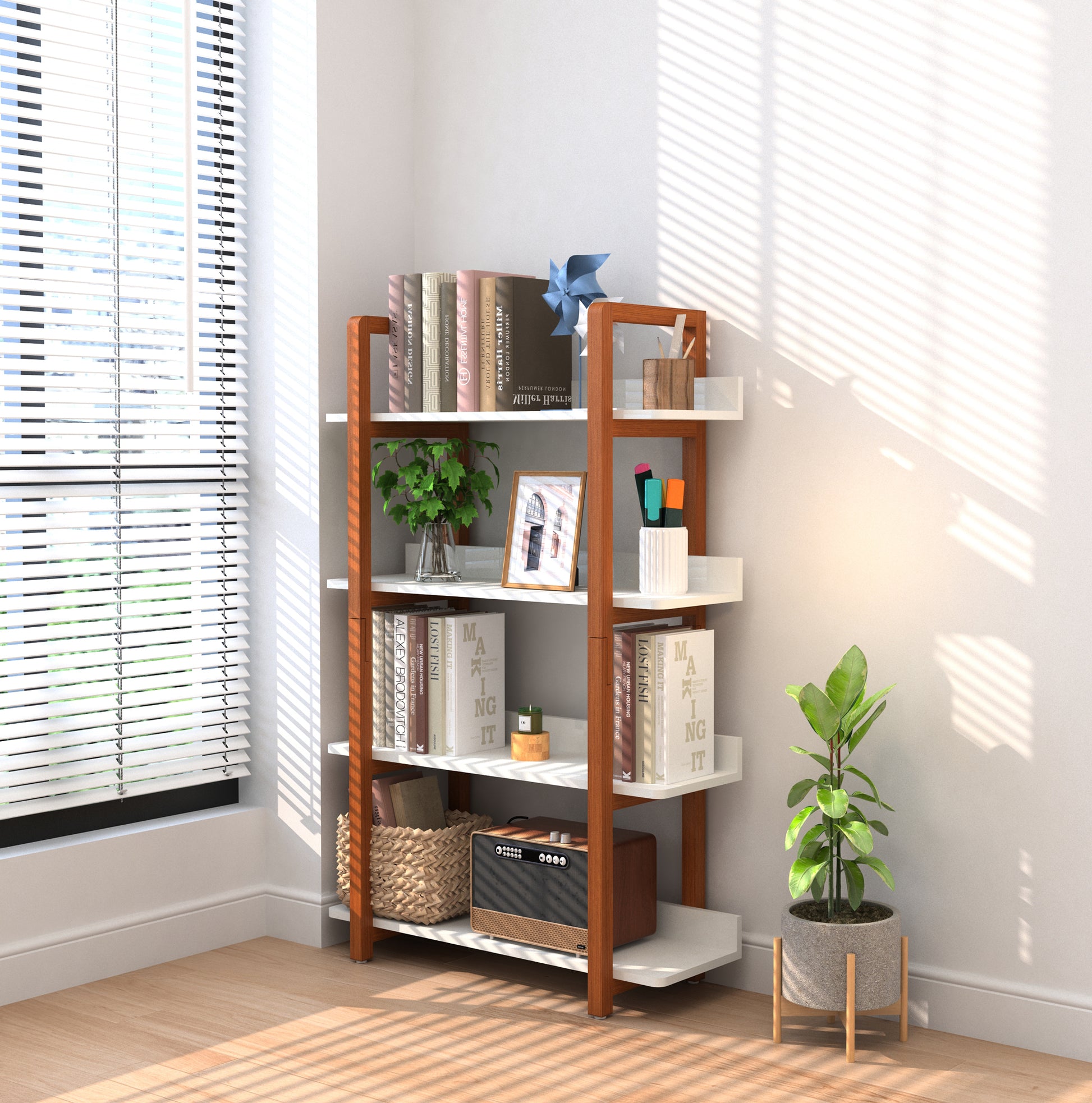 Solid Wood Bookshelf,The Four Layer Multifunctional Open Shelf Can Also Be Used As A Bookshelf Or Plant Rackbookshelf Or Plant Rack Natural Wood