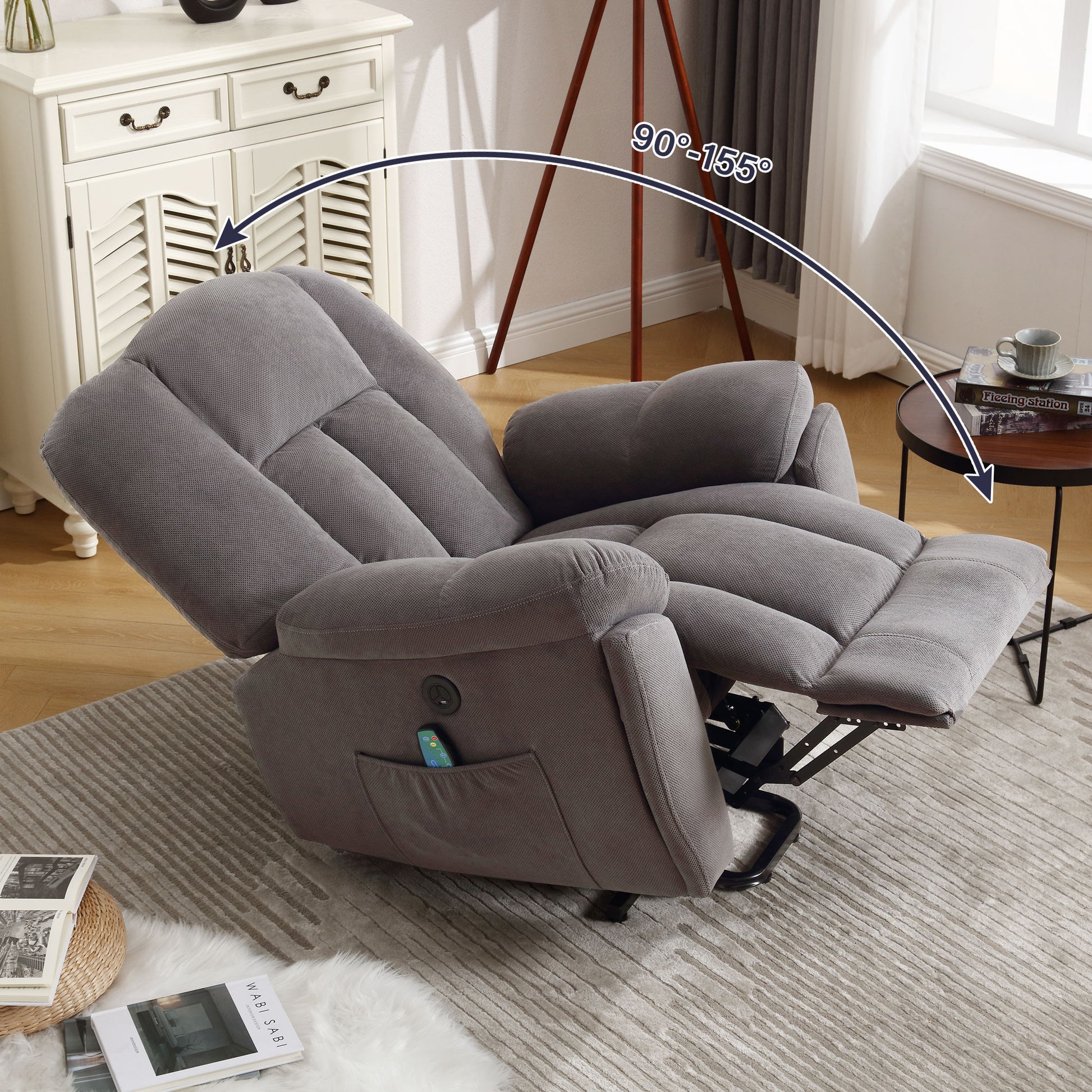 Power Lift Recliner Chair Recliners For Elderly With Heat And Massage Recliner Chair For Living Room With Infinite Position And Side Pocket,Usb Charge Port Grey Grey Soft Heavy Duty Cotton Wood Metal