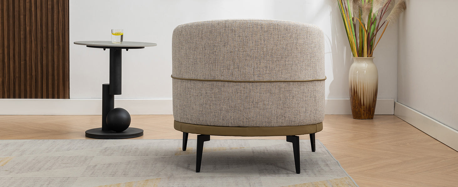 Modern Two Tone Barrel Fabric Chair, Upholstered Round Armchair For Living Room Bedroom Reading Room, Burnt Orange Burnt Orange Linen