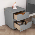 Versatile Full Bed With Trundle,Under Bed Storage Box And Nightstand .Grey Full Grey American Design Pine