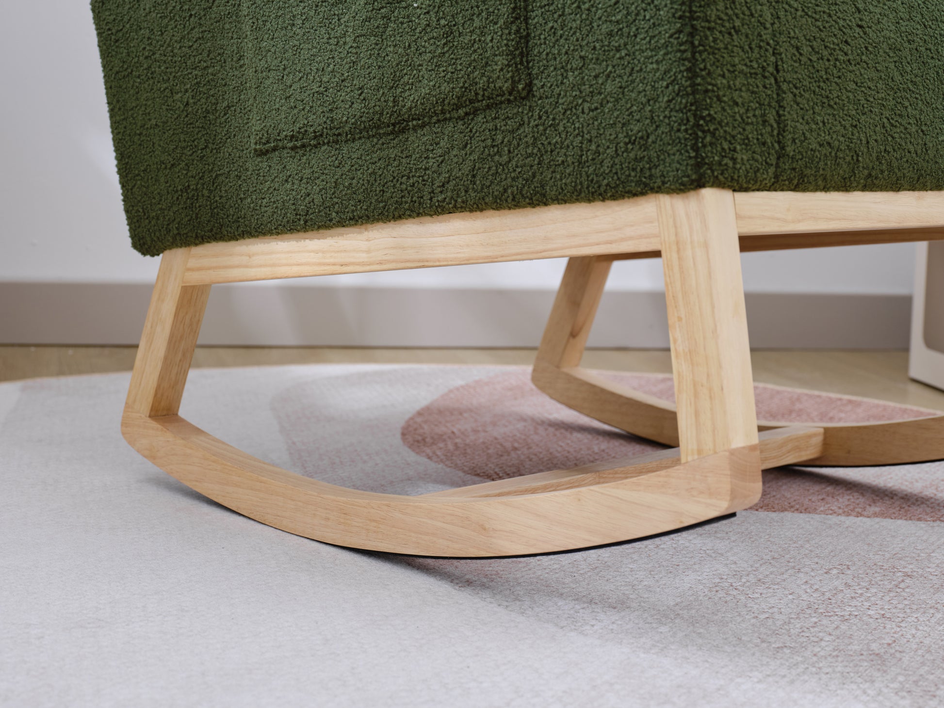Modern Accent Rocking Chair Rocking Chair With Solid Wood Legs, Upholstered Nursery Glider Rocker, Comfy Armchair With Side Pocket, Living Room Lounge Arm Chair With High Backrest Dark Green,Teddy Dark Green White Primary Living Space Casual Foam Teddy