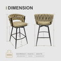 Technical Leather Woven Bar Stool Set Of 2,Black Legs Barstools No Adjustable Kitchen Island Chairs,360 Swivel Bar Stools Upholstered Counter Stool Arm Chairs With Back Footrest, Light Brown Light Brown Technical Leather