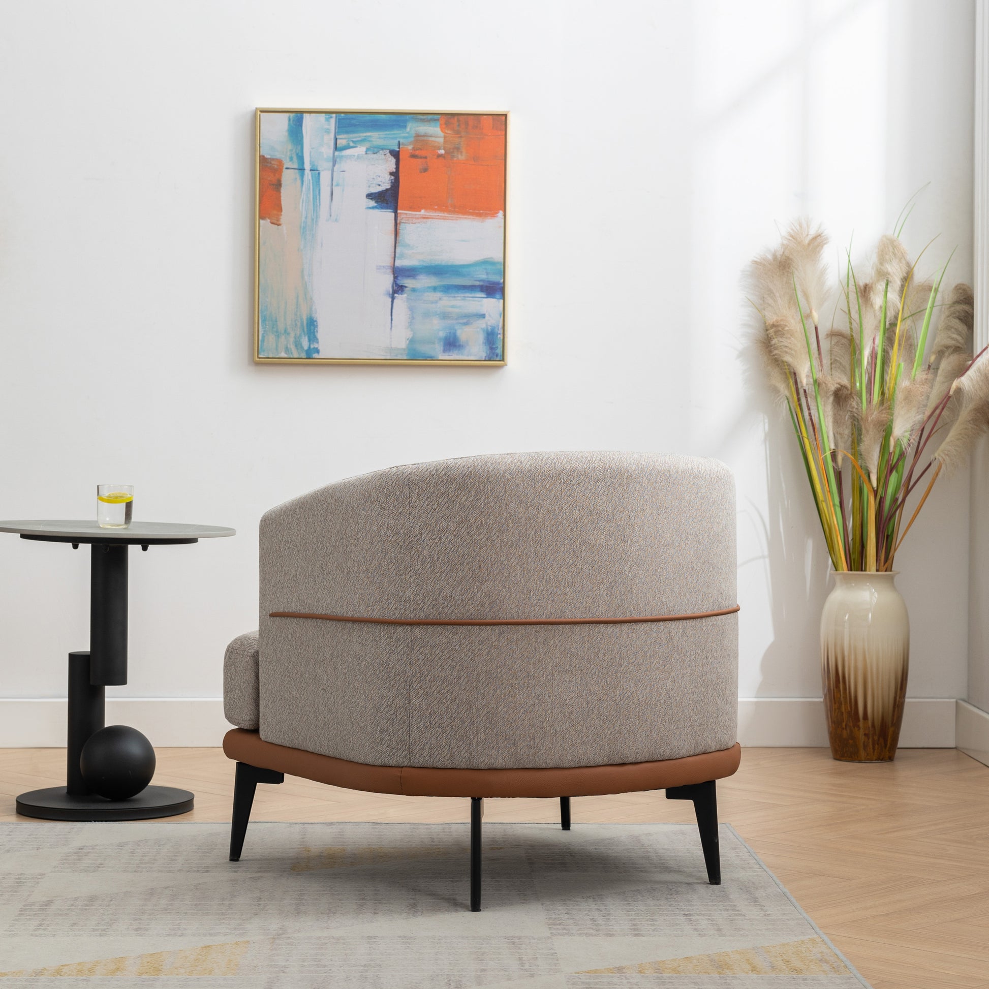 Modern Two Tone Barrel Fabric Chair, Upholstered Round Armchair For Living Room Bedroom Reading Room, Burnt Orange Burnt Orange Linen