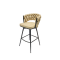Technical Leather Woven Bar Stool Set Of 2,Black Legs Barstools No Adjustable Kitchen Island Chairs,360 Swivel Bar Stools Upholstered Counter Stool Arm Chairs With Back Footrest, Light Brown Light Brown Technical Leather