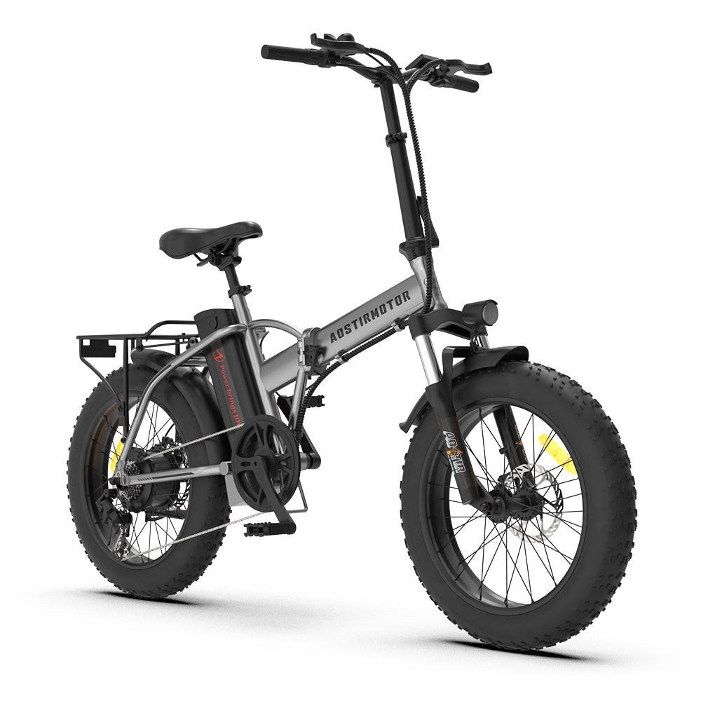 Aostirmotor Folding Electric Bike Ebike Bicycle 750W Motor 20" Fat Tire With 48V 12.5Ah Li Battery Beach Snow Bicycle A30 Cycling Gray Foldable Aluminium