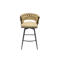 Technical Leather Woven Bar Stool Set Of 2,Black Legs Barstools No Adjustable Kitchen Island Chairs,360 Swivel Bar Stools Upholstered Counter Stool Arm Chairs With Back Footrest, Light Brown Light Brown Technical Leather