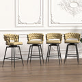 Technical Leather Woven Bar Stool Set Of 2,Black Legs Barstools No Adjustable Kitchen Island Chairs,360 Swivel Bar Stools Upholstered Counter Stool Arm Chairs With Back Footrest, Light Brown Light Brown Technical Leather