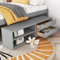 Versatile Full Bed With Trundle,Under Bed Storage Box And Nightstand .Grey Full Grey American Design Pine