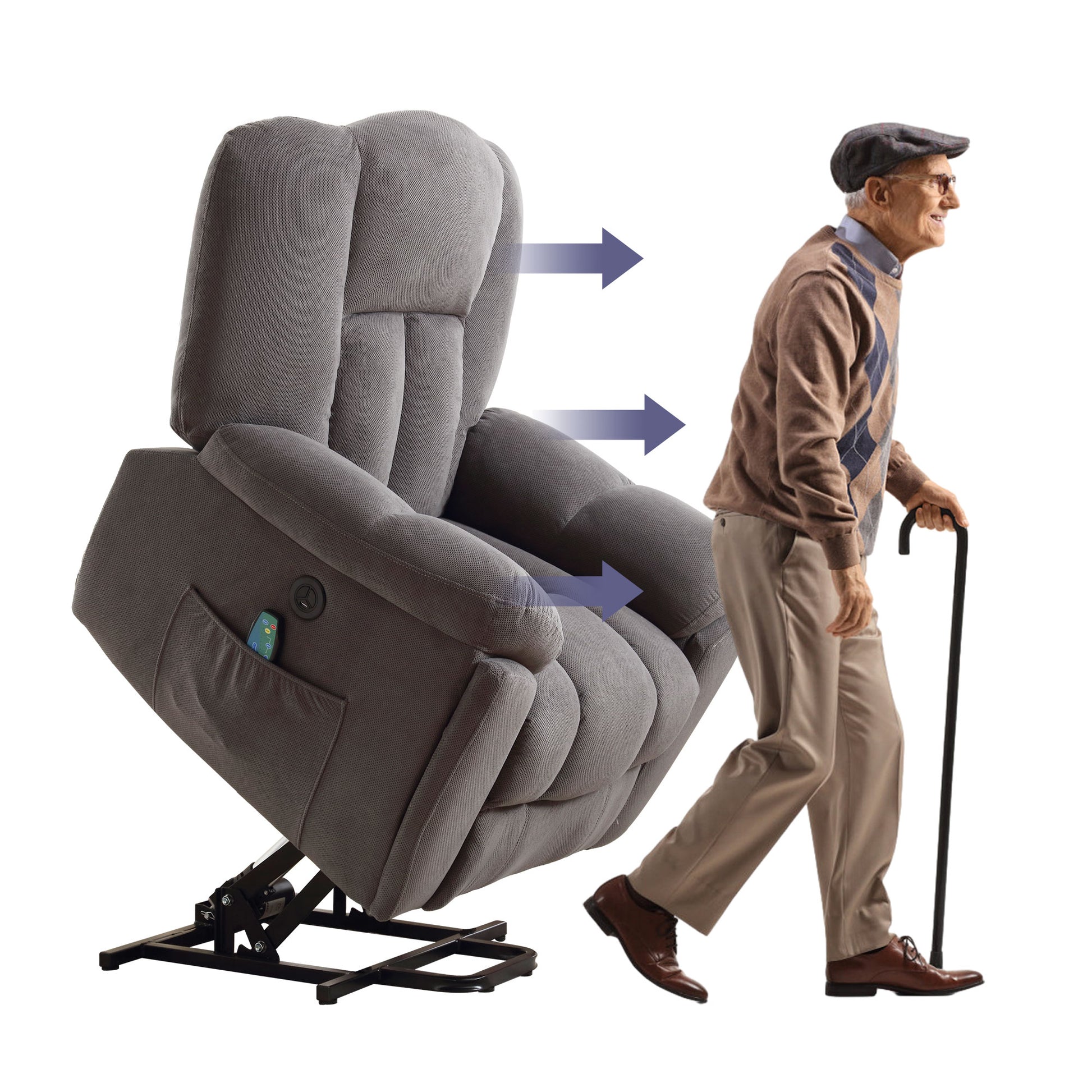 Power Lift Recliner Chair Recliners For Elderly With Heat And Massage Recliner Chair For Living Room With Infinite Position And Side Pocket,Usb Charge Port Grey Grey Soft Heavy Duty Cotton Wood Metal