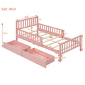 Twin Size Wood Platform Bed With Guardrails On Both Sides And Two Storage Drawers ,Pink Twin Pink Wood