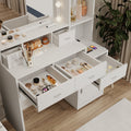 The White Vanity With A Mirror Is Equipped With A Hair Dryer Rack, While The Vanity In The Bedroom And Dressing Room Comes With A Dressing Pad Hinged White Drawer 3 Drawers Bedroom American