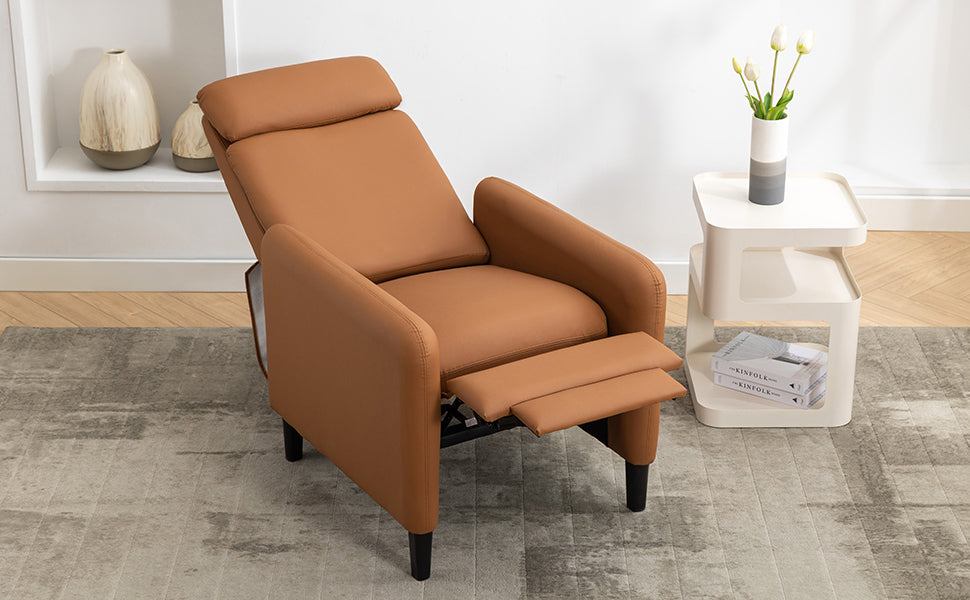 Modern Artistic Color Design Adjustable Recliner Chair Pu Leather For Living Room Bedroom Home Theater, Burnt Orange Burnt Orange Pu Leather