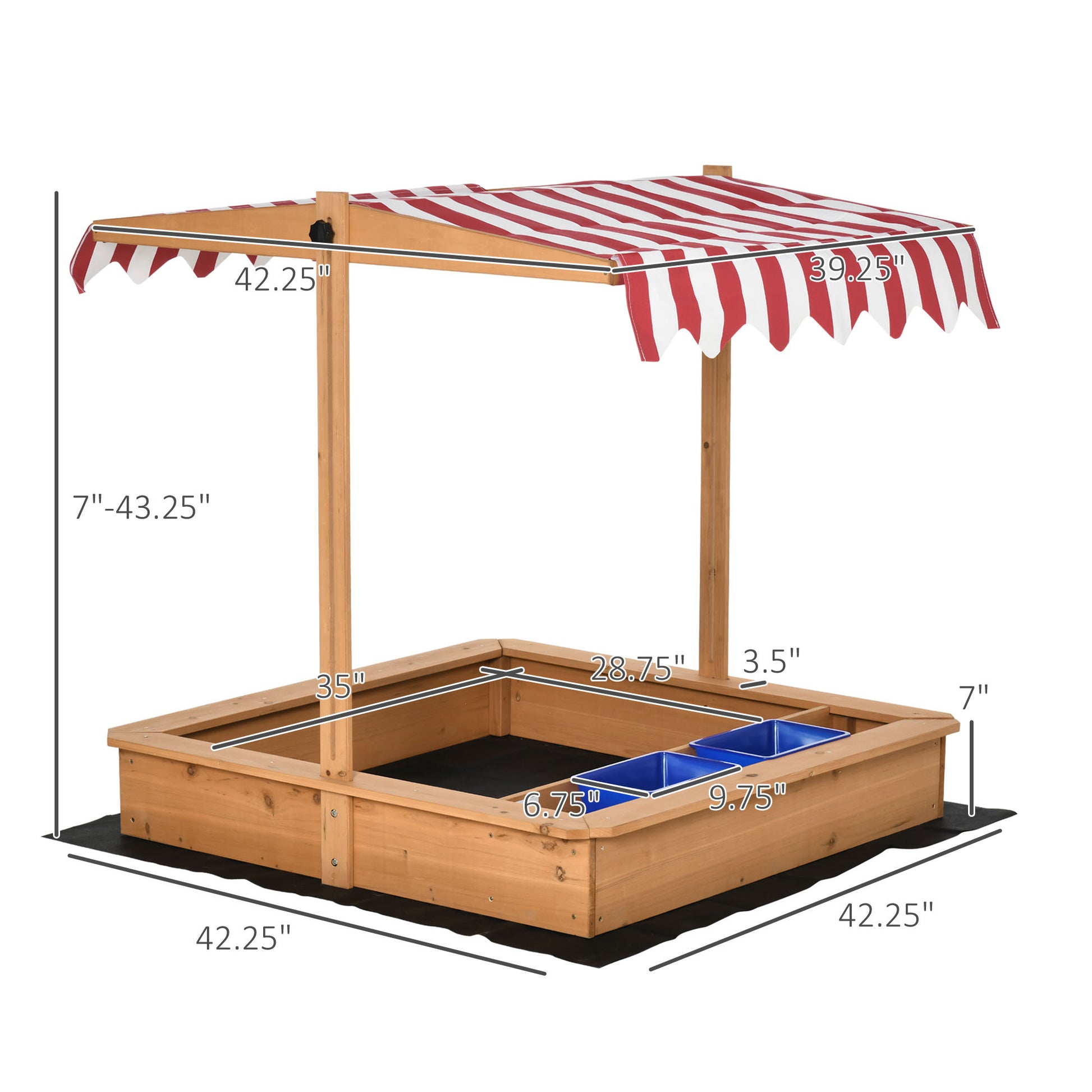 Kids Wooden Sandbox, Children Sand Play Station Outdoor, With Adjustable Height Cover, Bottom Liner, Seat, Plastic Basins, Boys And Girls, For Backyard, Beach, Lawn Yellow Wood