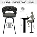Technical Leather Woven Bar Stool Set Of 2,Black Legs Barstools No Adjustable Kitchen Island Chairs,360 Swivel Bar Stools Upholstered Counter Stool Arm Chairs With Back Footrest, Tan Metal Black Brown Kitchen Dining Chairs Foam Technical Leather