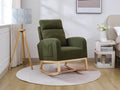 Modern Accent Rocking Chair Rocking Chair With Solid Wood Legs, Upholstered Nursery Glider Rocker, Comfy Armchair With Side Pocket, Living Room Lounge Arm Chair With High Backrest Dark Green,Teddy Dark Green White Primary Living Space Casual Foam Teddy
