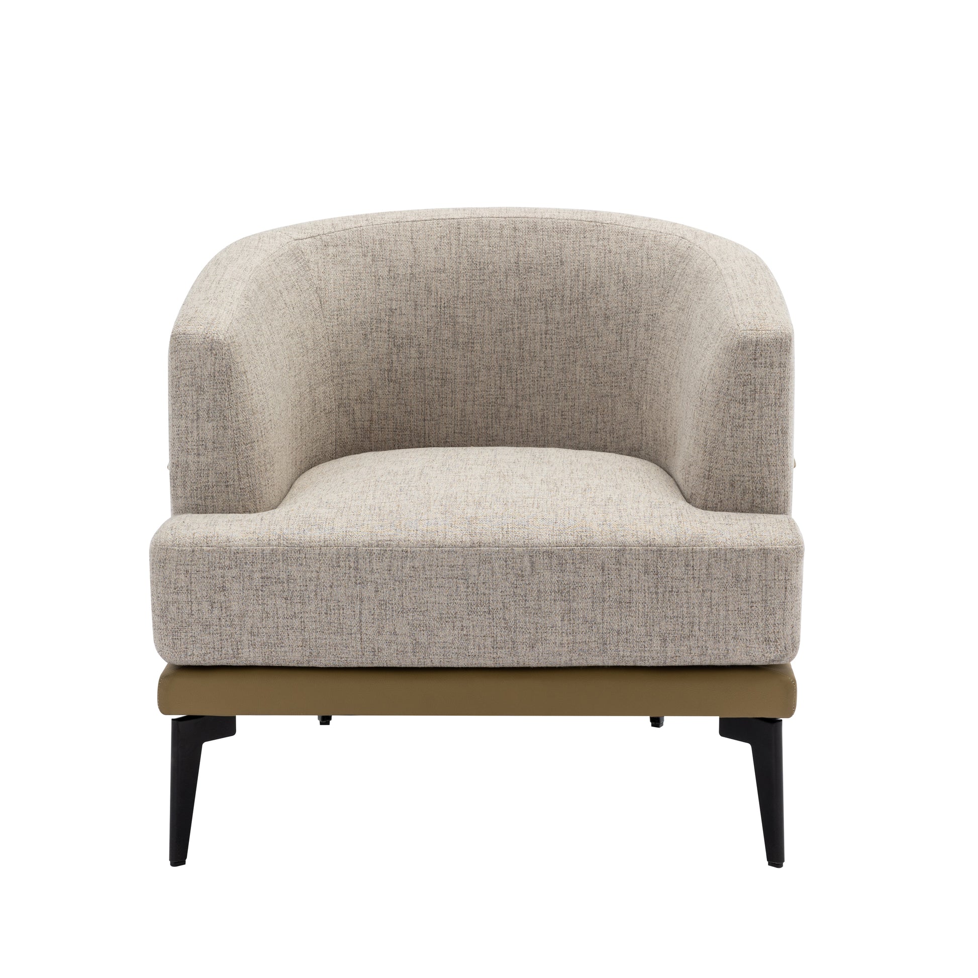 Modern Two Tone Barrel Fabric Chair, Upholstered Round Armchair For Living Room Bedroom Reading Room, Mustard Green Mustard Linen