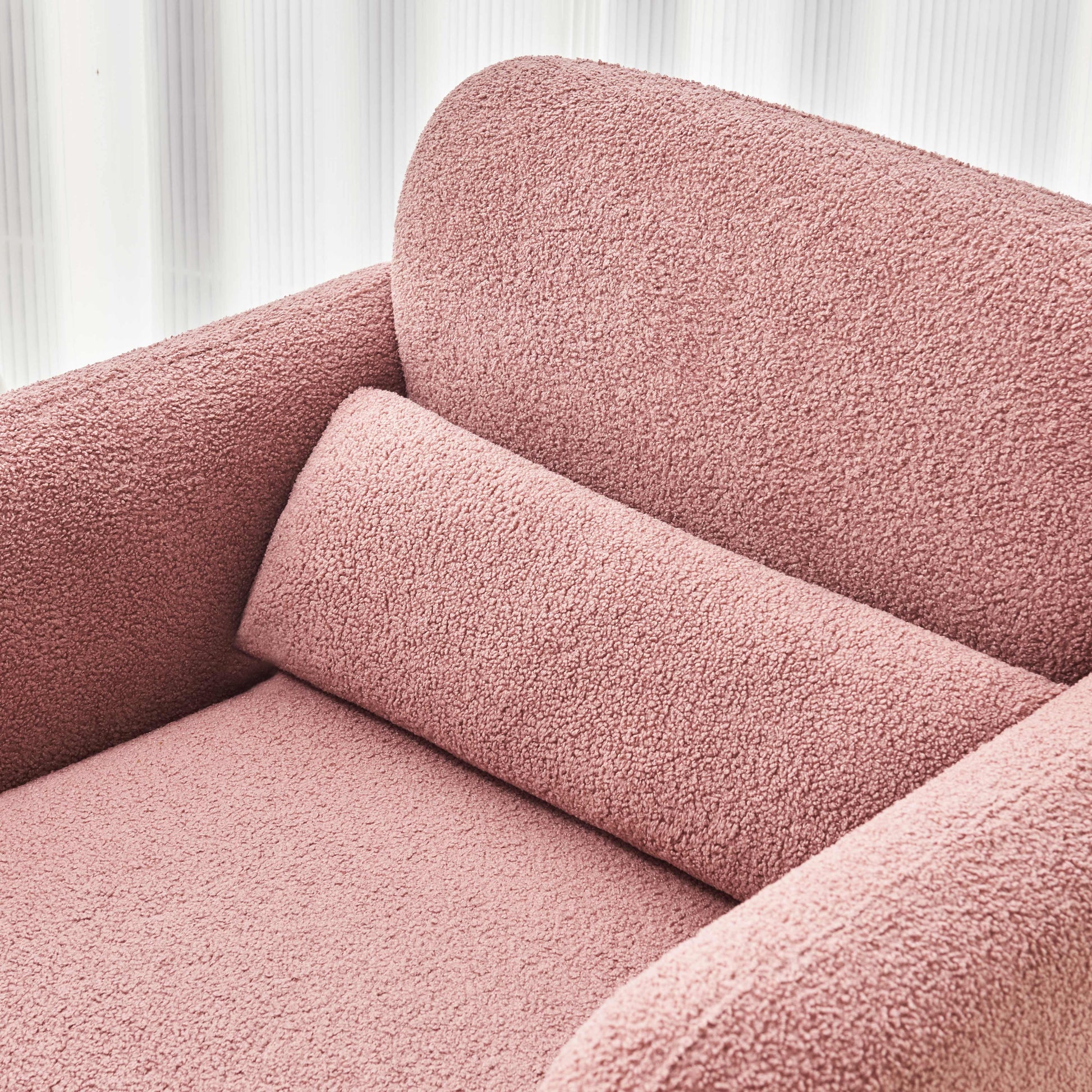 34"Lamb Fleece Fabric Sofa, Modern Single Sofa With Support Pillow For Apartment, Office, Living Room & Bedroom, Tool Free Assembly. Pink Pink Foam Sherpa