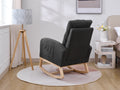 Modern Accent Rocking Chair Rocking Chair With Solid Wood Legs, Upholstered Nursery Glider Rocker, Comfy Armchair With Side Pocket, Living Room Lounge Arm Chair With High Backrest Dark Grey,Teddy Dark Grey White Primary Living Space Casual Foam Teddy