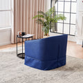 Swivel Barrel Chair With Ottoman, Swivel Accent Chairs Armchair For Living Room, Reading Chairs For Bedroom Comfy, Round Barrel Chairs With Black Metal Base Blue Blue Primary Living Space Modern Linen