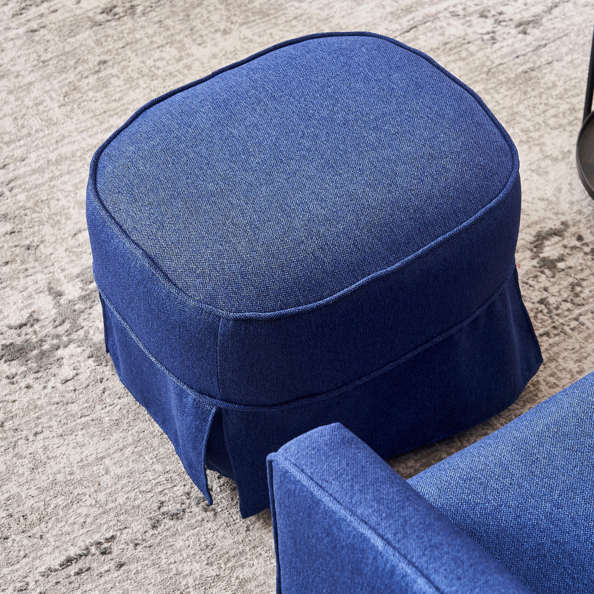 Swivel Barrel Chair With Ottoman, Swivel Accent Chairs Armchair For Living Room, Reading Chairs For Bedroom Comfy, Round Barrel Chairs With Black Metal Base Blue Blue Primary Living Space Modern Linen