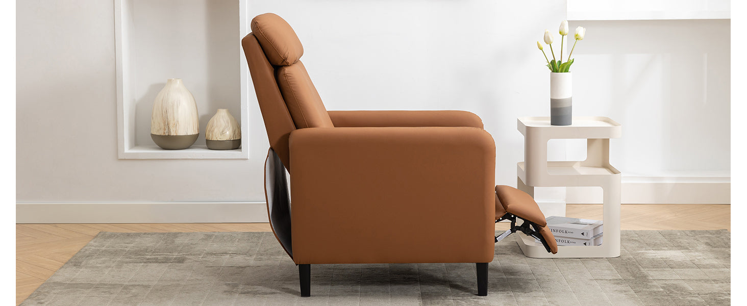 Modern Artistic Color Design Adjustable Recliner Chair Pu Leather For Living Room Bedroom Home Theater, Burnt Orange Burnt Orange Pu Leather