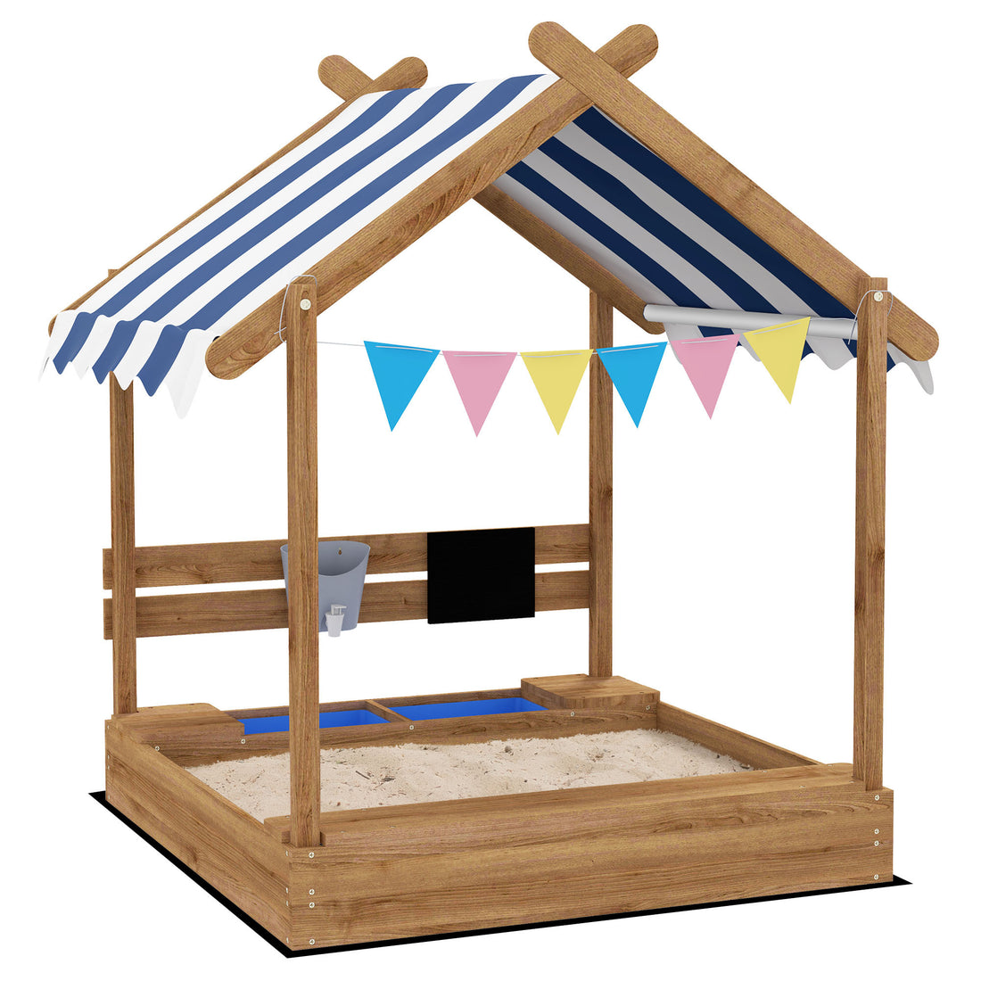 Wooden Sandbox With Canopy House Design For 3 7 Years Old, Brown Brown Wood