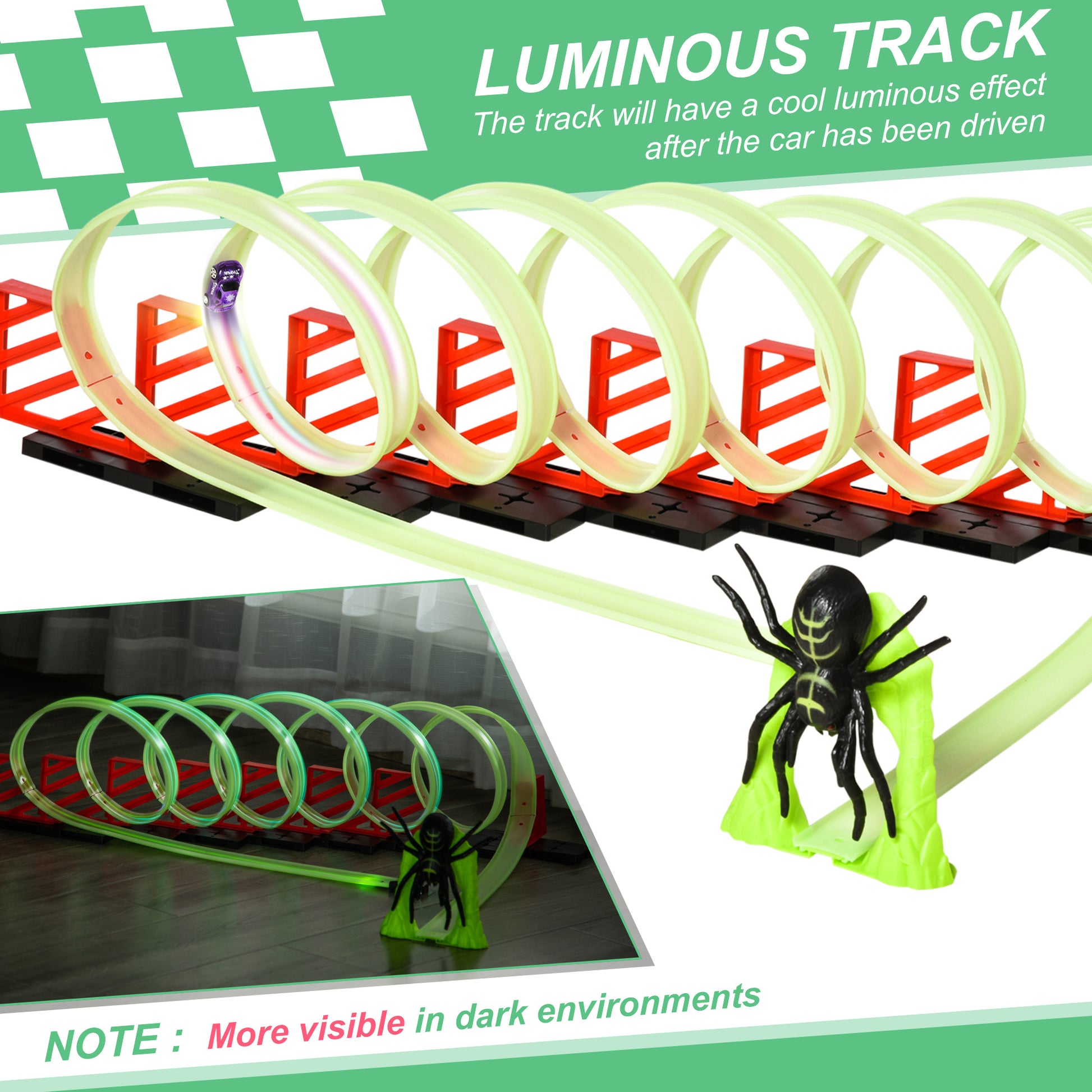 Track Builder Diy Loop Kit With Luminous Effect Spider Model Pull Back Car Green Polypropylene