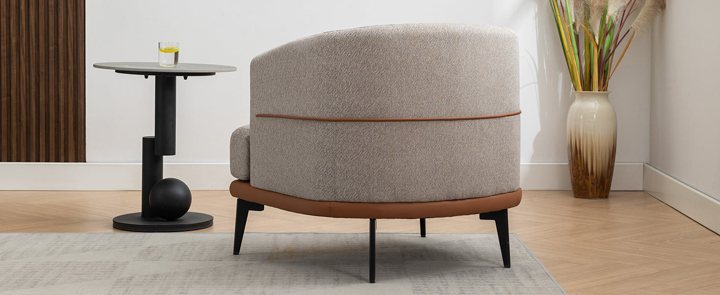 Modern Two Tone Barrel Fabric Chair, Upholstered Round Armchair For Living Room Bedroom Reading Room, Burnt Orange Burnt Orange Linen