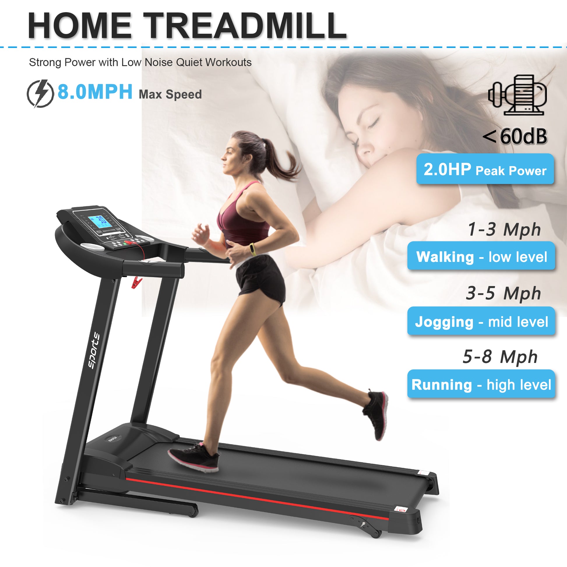 Fitshow App Home Foldable Treadmill With Incline, Folding Treadmill For Home Workout, Electric Walking Running Treadmill Machine 5" Lcd Screen 250 Lb Capacity Bluetooth Music Indoor Fitness Black Handheld Foldable Body Building Carbon Steel