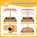 Kids Wooden Sandbox, Children Sand Play Station Outdoor, With Adjustable Height Cover, Bottom Liner, Seat, Plastic Basins, Boys And Girls, For Backyard, Beach, Lawn Yellow Wood