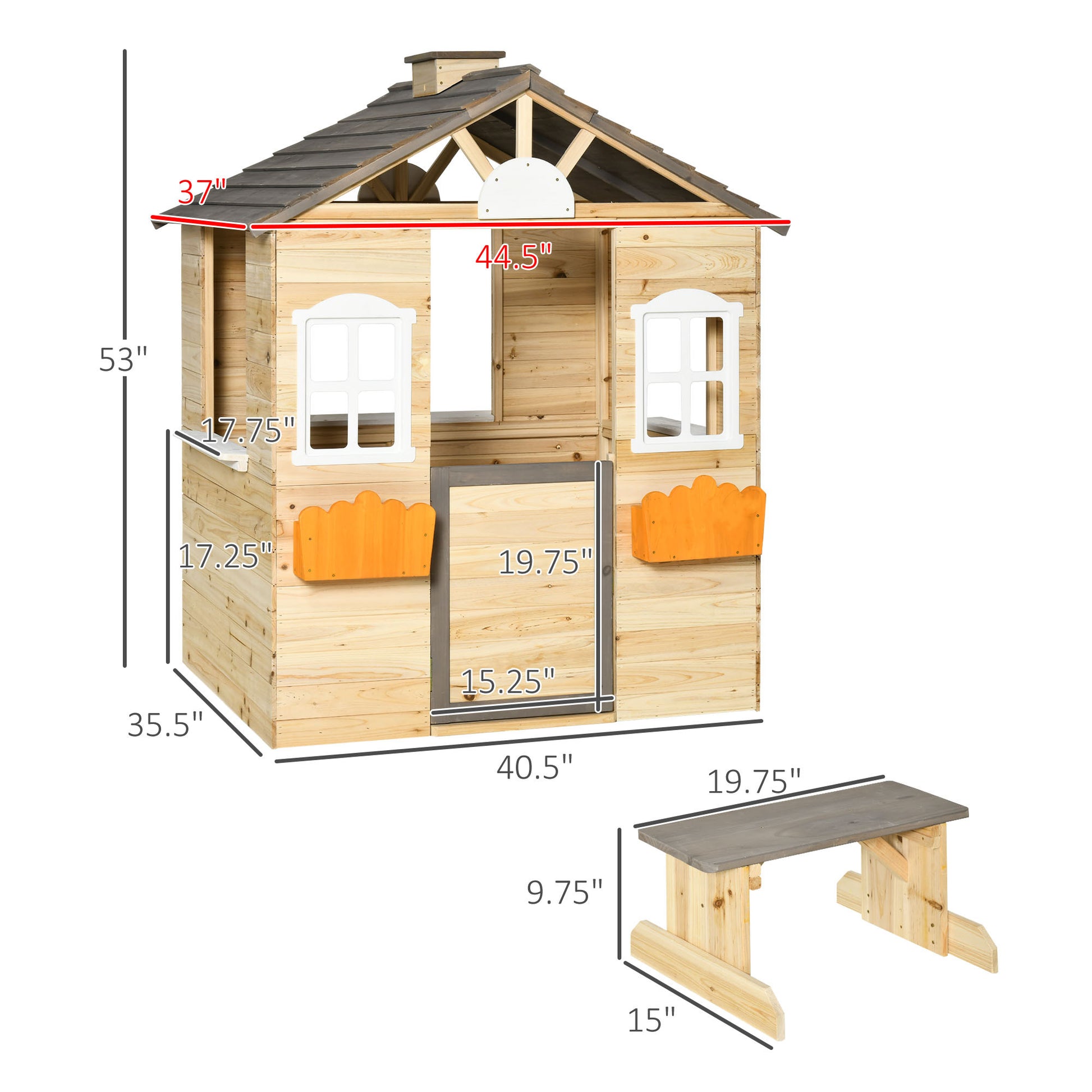 Wooden Playhouse For Kids Outdoor Garden Pretend Play Games, Adventures Cottage, With Working Door, Windows, Bench, Service Station, Flowers Pot Holder, For 3 7 Years Old Natural Wood